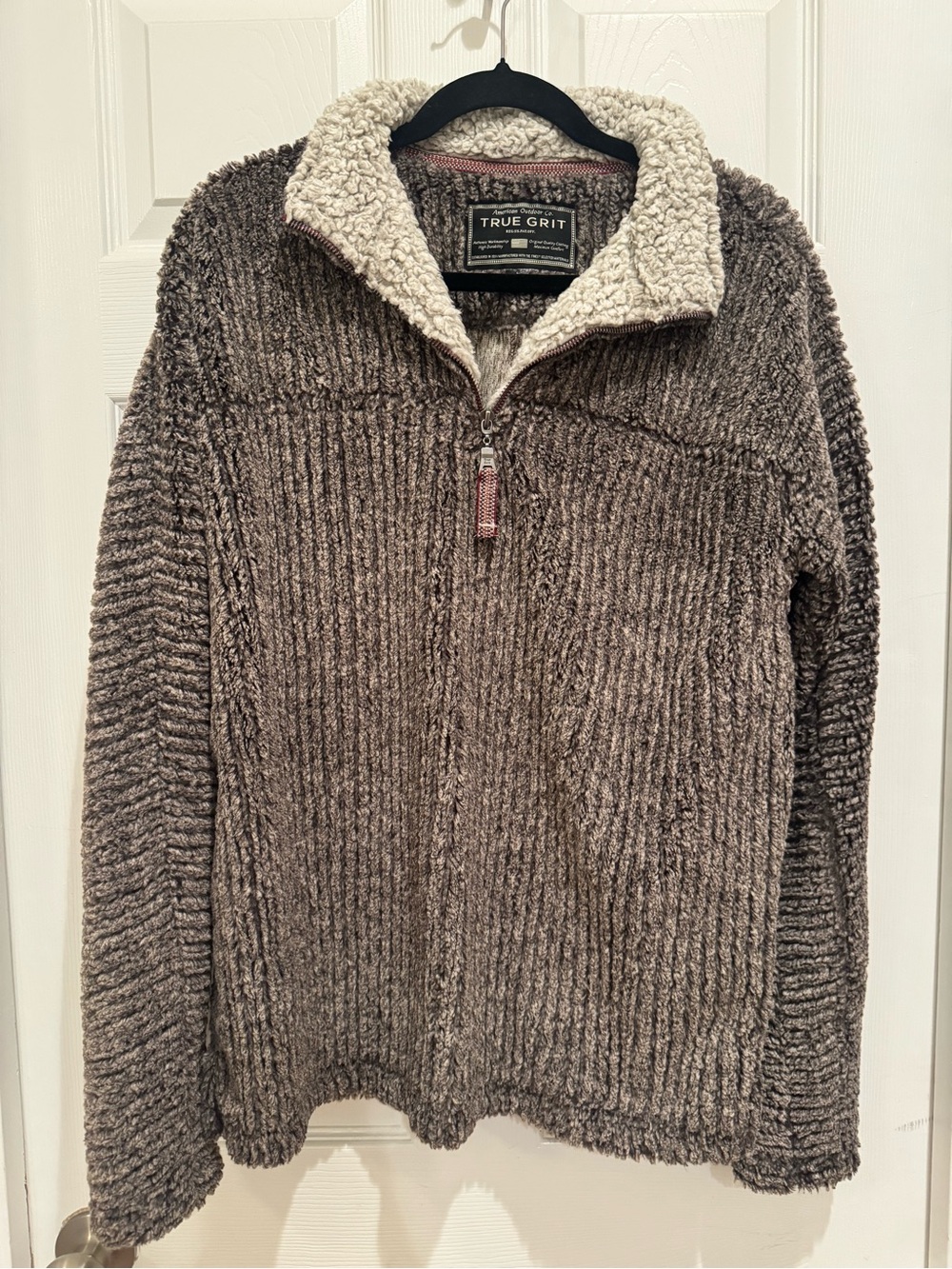 True Grit Men's Brown Zip-Up Sherpa Collar Sweater
